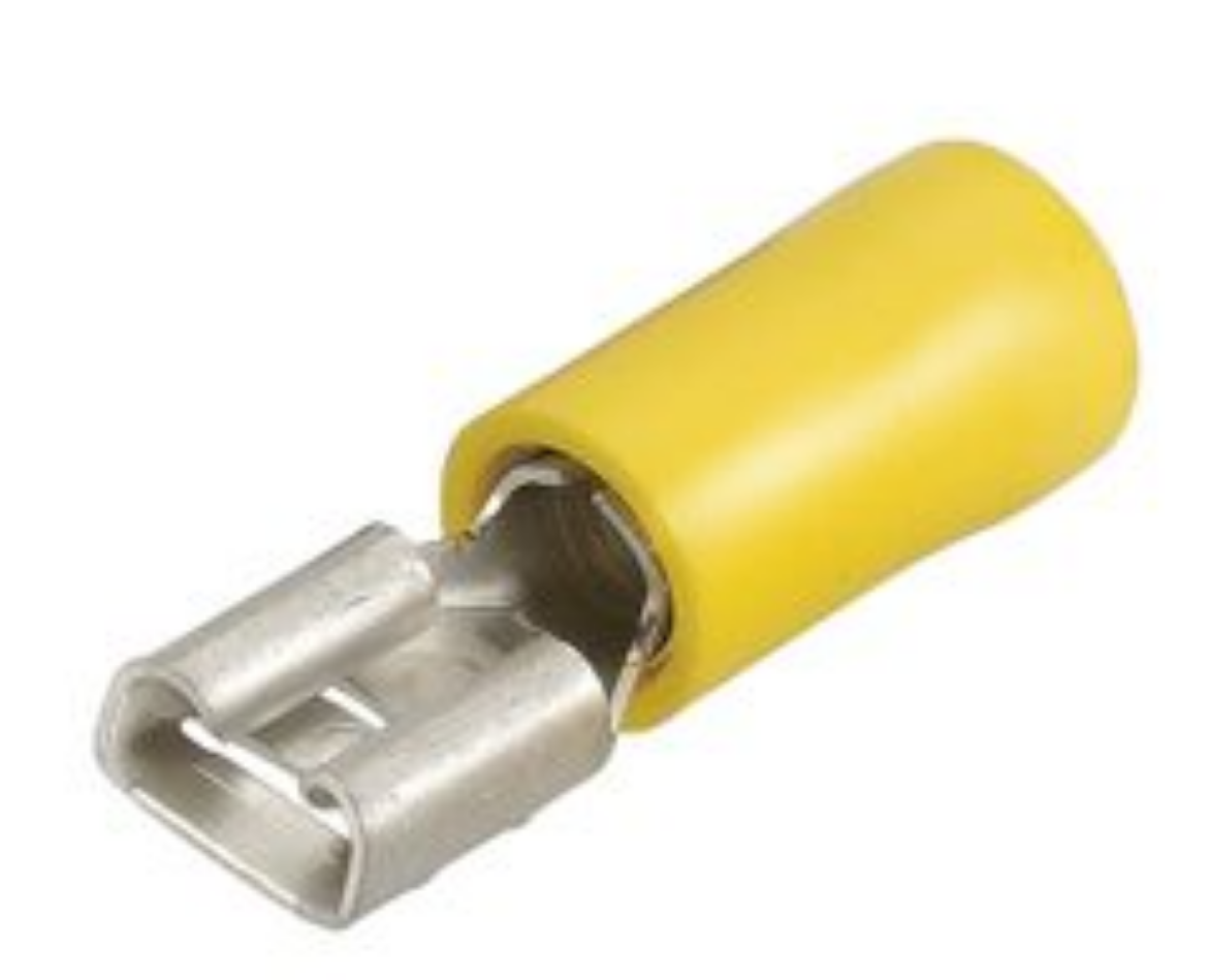 Picture of Crimp Terminal, Female Blade, Yellow, 9.5 x 1.2mm, Pkt.100 (Alt. QKC51)