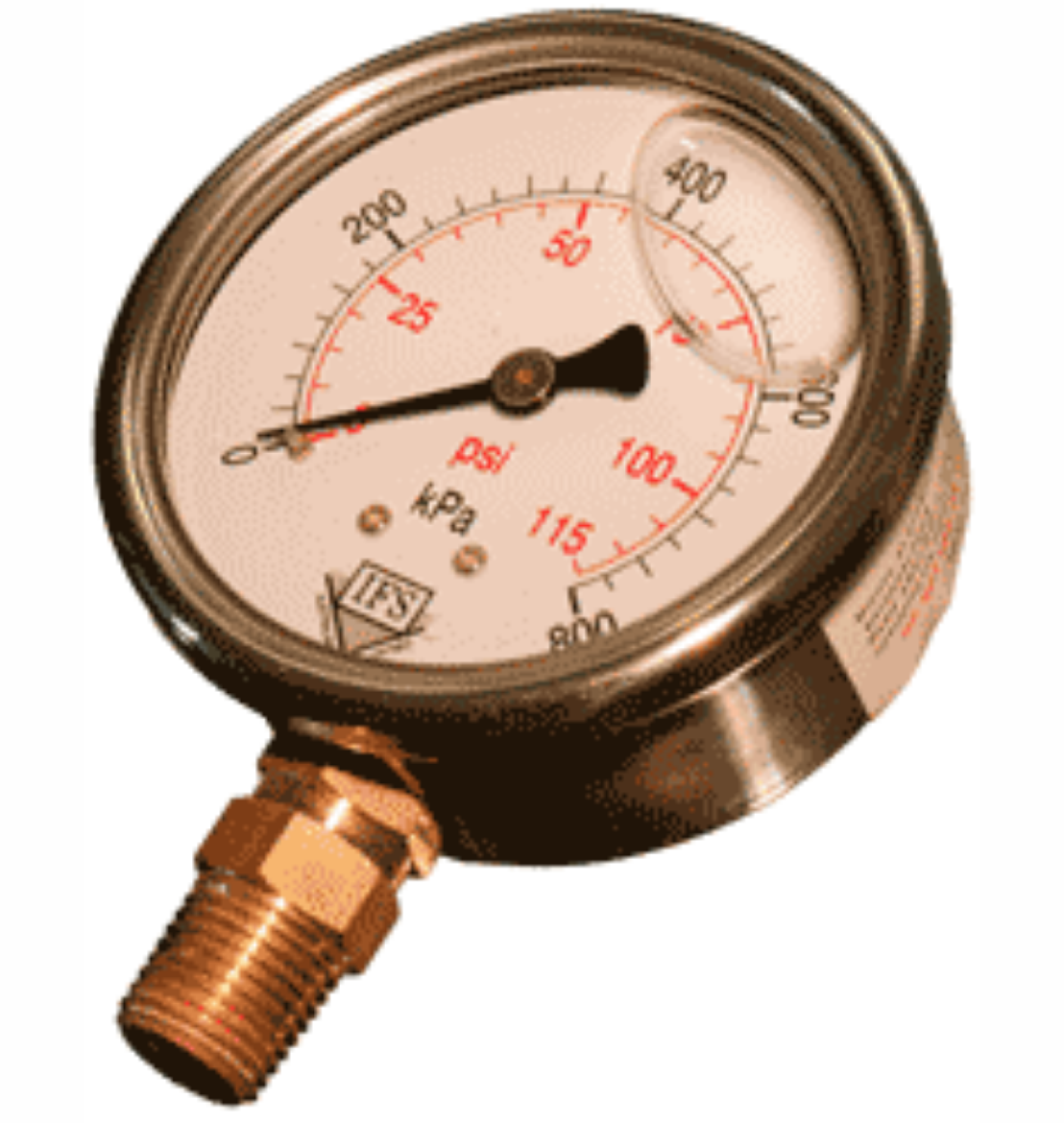 Picture of Pressure Gauge, 63mm Bottom Entry, 100kpa/15psi, S/S Case, Liquid Filled, 1/4" BSP