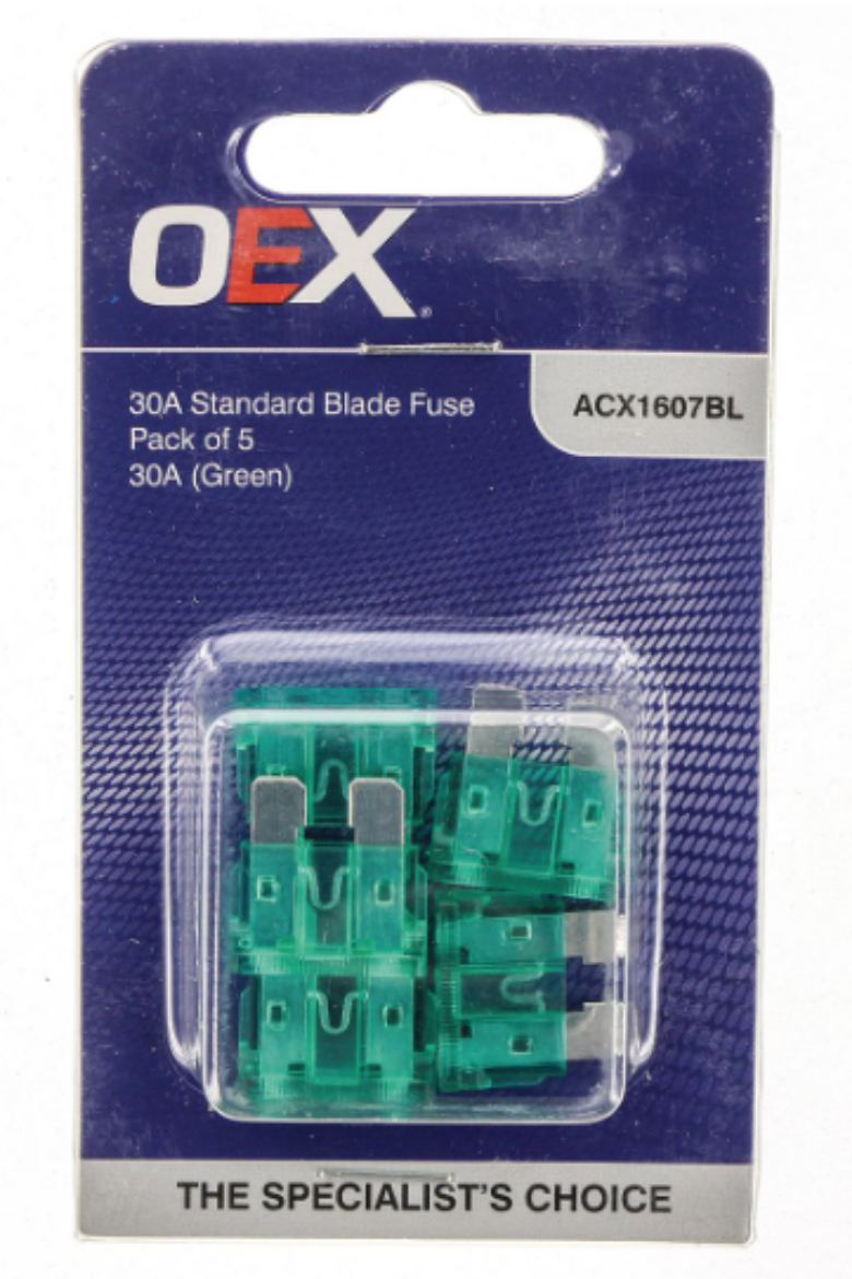 Picture of OEX Standard Blade Fuse, 30A Green - Pack of 5