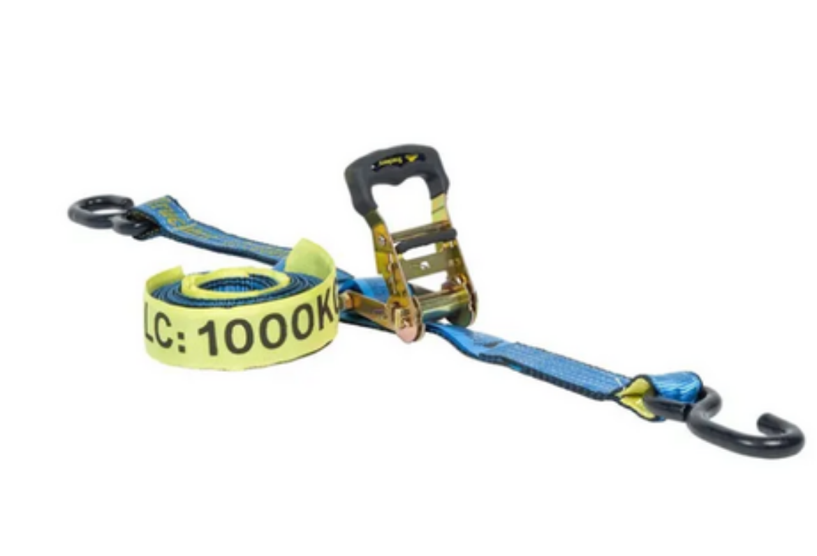 Picture of Ratchet Tie Down, 35mm x 6m rubber grip handle c/w black vinyl "S" hooks, 1000kg