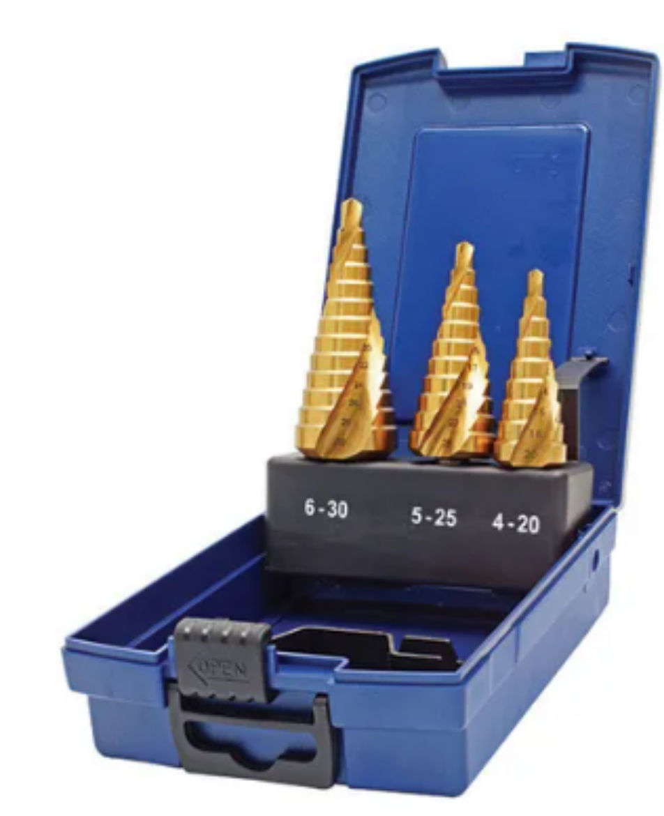 Picture of HOLEMAKER SPIRAL FLUTE STEP DRILL SET, 3 PIECE, 4-20MM / 5-25MM / 6-30MM