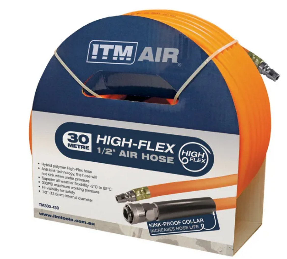 Picture of ITM AIR HOSE, 12.5MM (1/2") X 30M HYBRID POLYMER AIR HOSE, COMES WITH NITTO STYLE FITTINGS