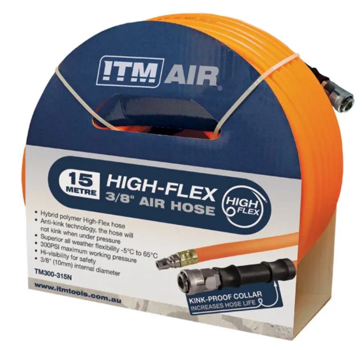 Picture of ITM AIR HOSE, 10MM (3/8") X 15M HYBRID POLYMER AIR HOSE, COMES WITH NITTO STYLE FITTINGS