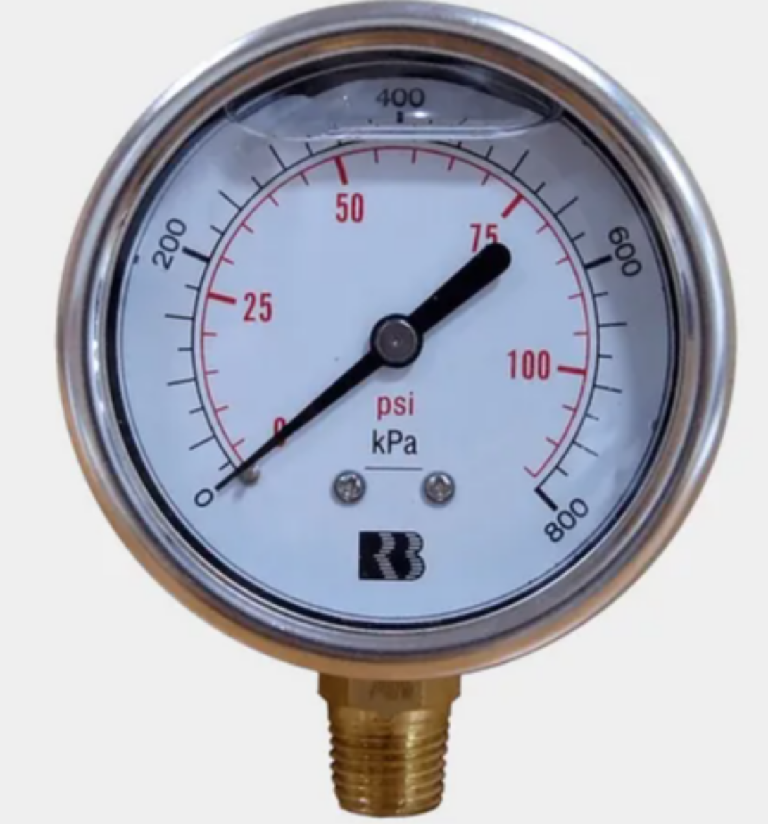 Picture of Pressure Gauge, 63mm, Bottom Entry, 0-800kpa (0-115psi), 1/4" BSPT