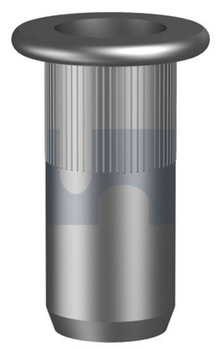 Picture of Rivet Nut/Nutsert, Steel Low Profile 12mm Splined Open End,  Grip Range 1.0-4.0mm