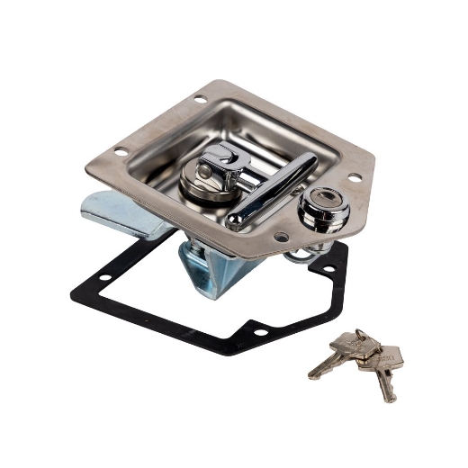 Picture of Drop T Lock, H/D, Bent Tongue, locking, Polished S/S with chrome handle and hub
