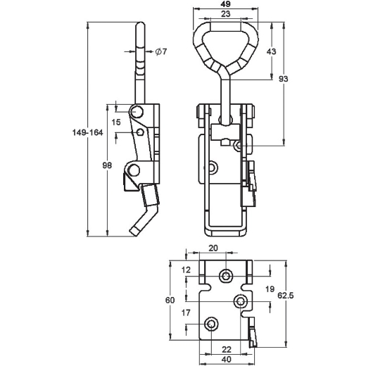 Picture of Fastener, Over Centre Latch with SAFETY CATCH, Zinc Plated, OJOP, 700 series, suits 41Z Striker