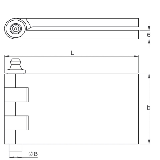 Picture of Hinge, Back Flap Steel, 50 x 80 x 6mm, (8mm pin WITH Grease Nipple)