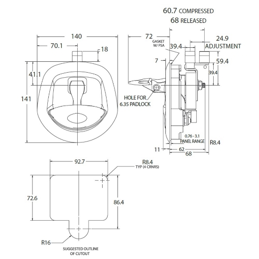Picture of WHALE TAIL DROP T LOCK - BLACK POWDER COATED