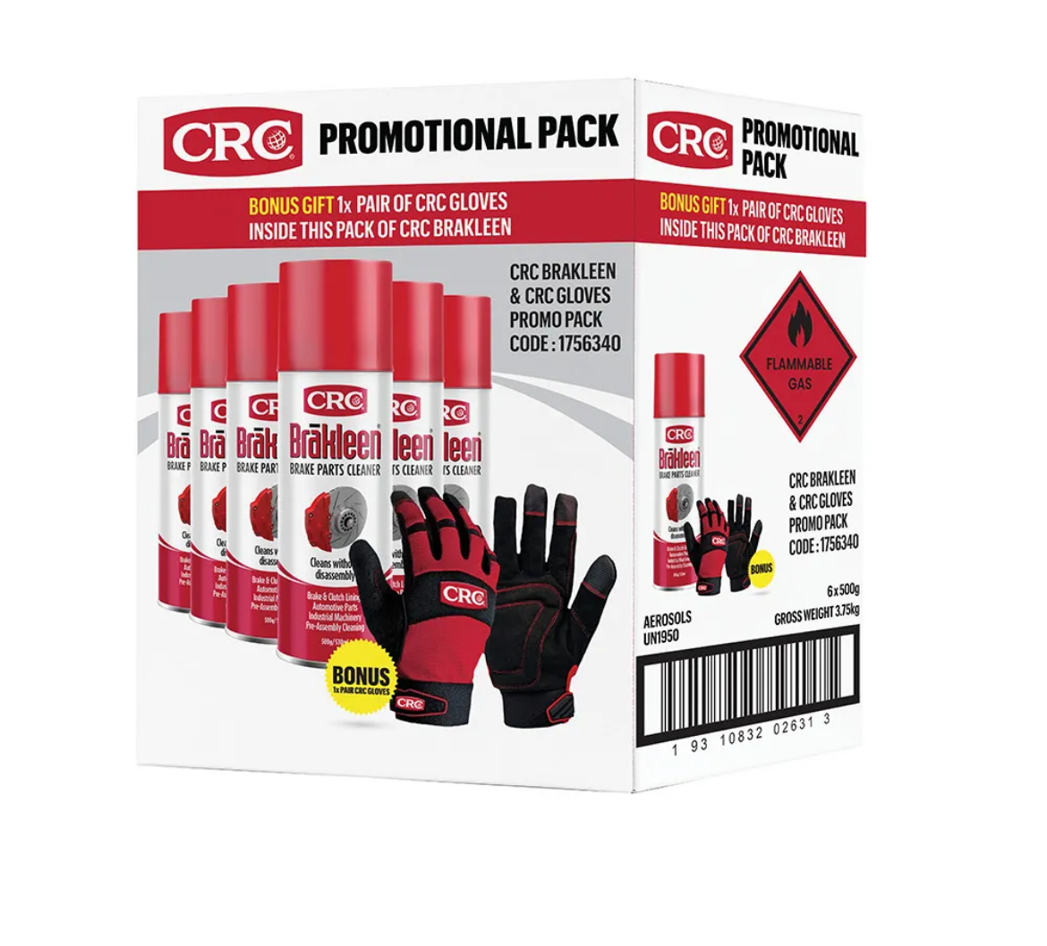 Picture of CRC Brakleen, 500G Aerosol PKT.6 CANS, C/W  BONUS CRC GLOVES