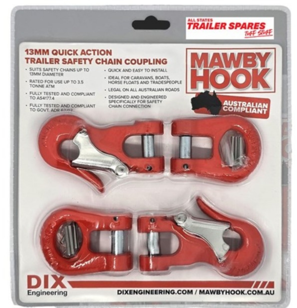 Picture of 13MM QUICK ACTION TRAILER SAFETY CHAIN COUPLING AS4177.4 GOVT ADR62/02 RATED USE UP TO 3.5 TONNE
MAWBY HOOK