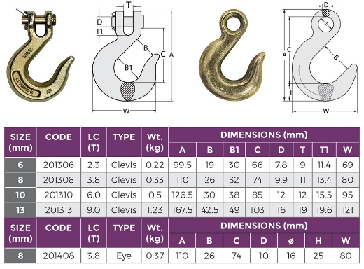 Picture of G70 Slip Hook Clevis Gold 10mm/6T