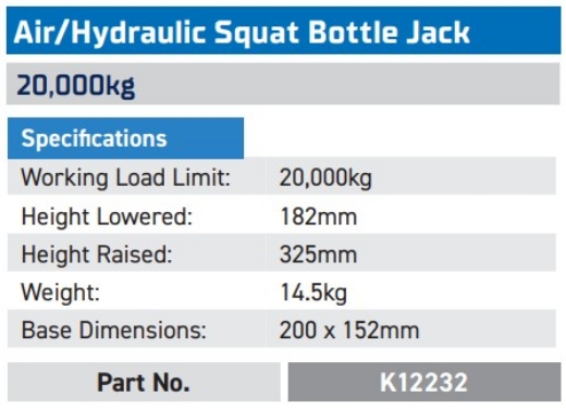 Picture of Bottle Jack, Air/Hydraulic Bottle, 20,000kg, Squat