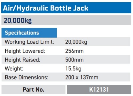Picture of Bottle Jack, Air/Hydraulic, 20,000kg