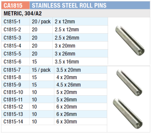 Picture of Grab Kit, Roll Pin Assort S/S 304, Metric, 14 Sizes, 2-6mm, 210 Pce