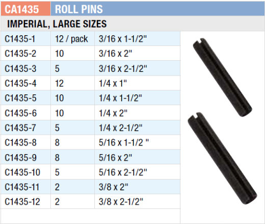 Picture of Grab Kit, Roll Pins, Imperial Large Assort, 3/16" - 3/8", 89 Pce
