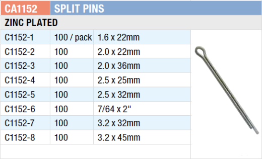 Picture of Grab Kit, Split (Cotter) Pin Assort, 800 Pce, 8 Sizes: 1.6mm to 3.2mm & 7/64″ Dia.