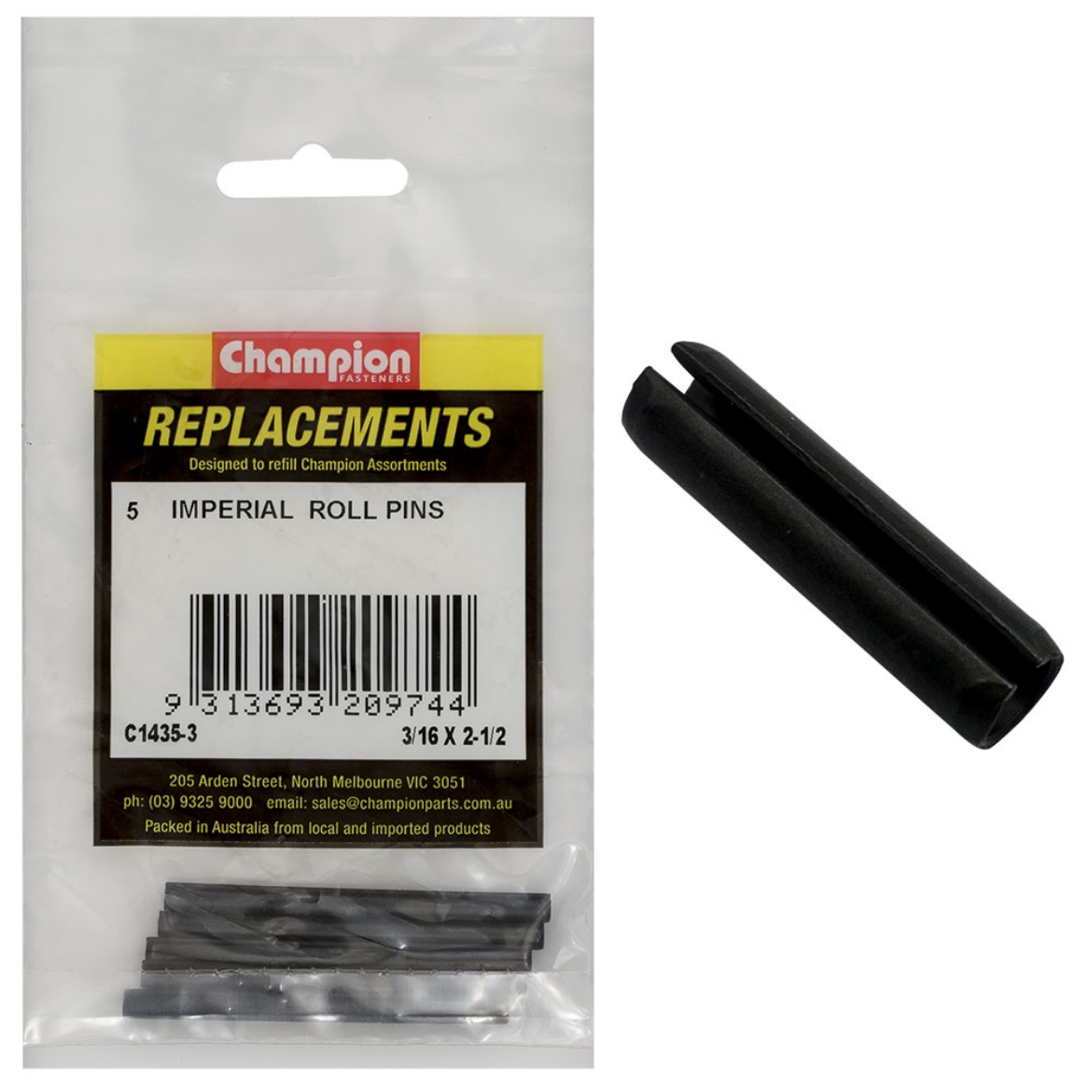Picture of Roll Pins, 3/16" x 2", Pkt.10
