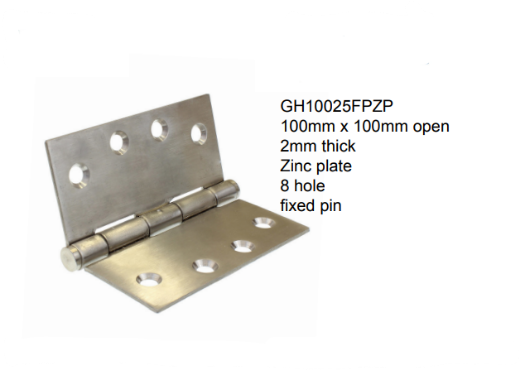 Picture of Butt Hinge, 100mm x 100mm, Open X, 2.5mm Thick Zinc Plate