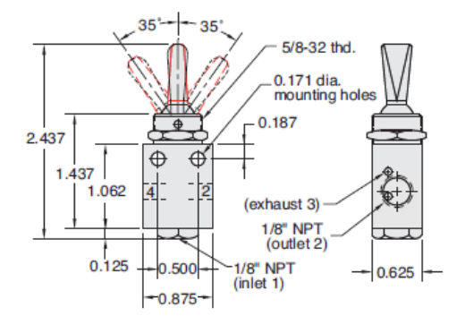 Picture of Air Switch, Clippard, 4 way/3 position, Toggle actuated