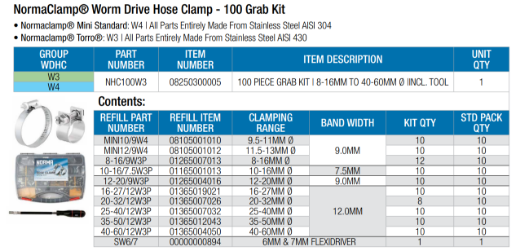 Picture of Clamp Kit, Worm Drive, 8-16mm to 40-60mm, incl. Tool, W3