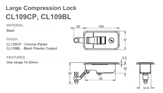 Picture of Lock, Large Compression, Powdercoated Black, Grip Range 15-30mm