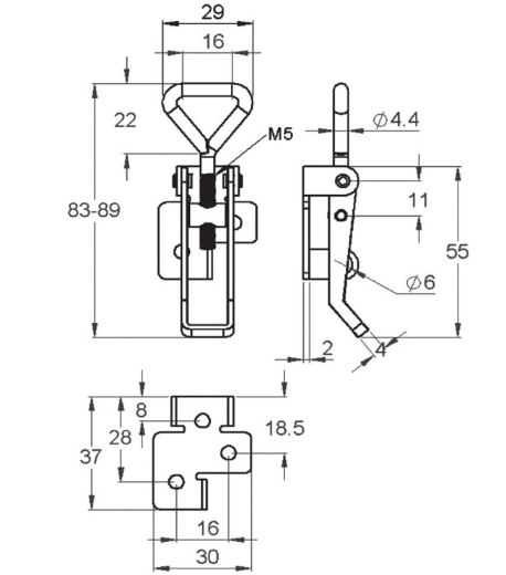 Picture of Fastener, Over Centre Latch, Zinc Plated, OJOP, 700 series, suits 30Z Striker