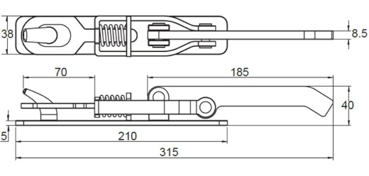 Picture of Fastener, Over Centre Latch & Hook, Weld On, Heavy Duty, Zinc Plated