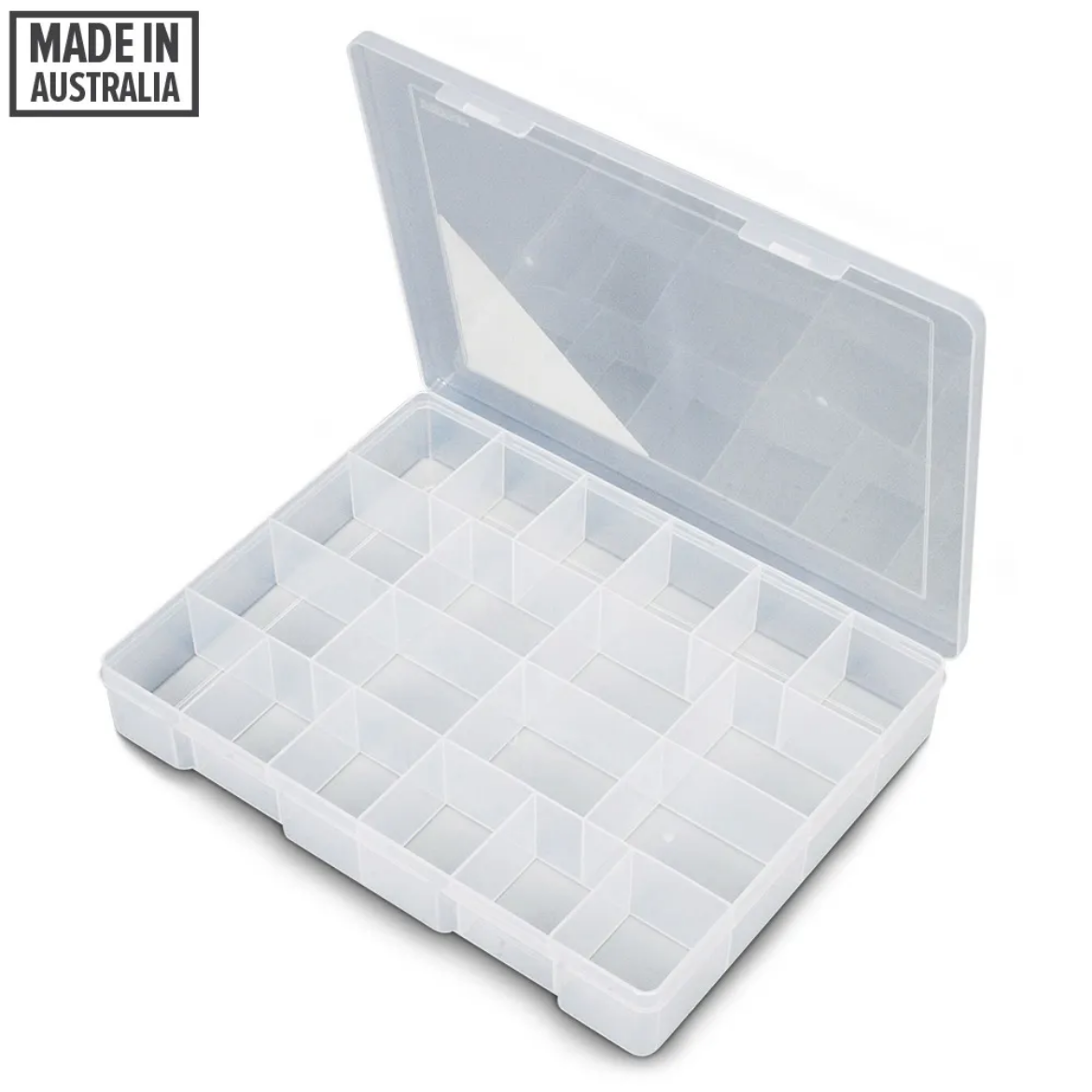 Picture of Extra Large Storage Box, 20 Compartments, 350 x 270 x 55mm, CLEAR, Fischer