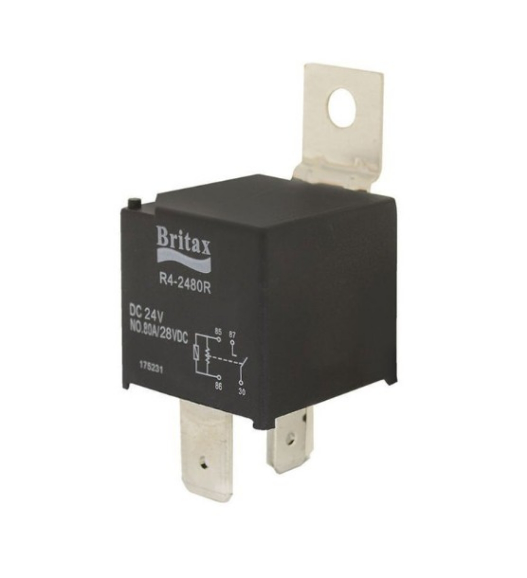 Picture of Relay Mini 24V 40A 4 Pin NO Contacts Resistor Protected 9.5mm Terminals 30, 87
