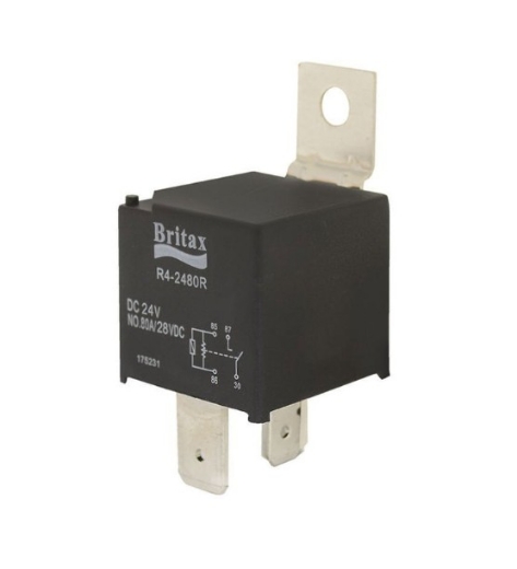 Picture of Relay Mini 24V 40A 4 Pin NO Contacts Resistor Protected 9.5mm Terminals 30, 87