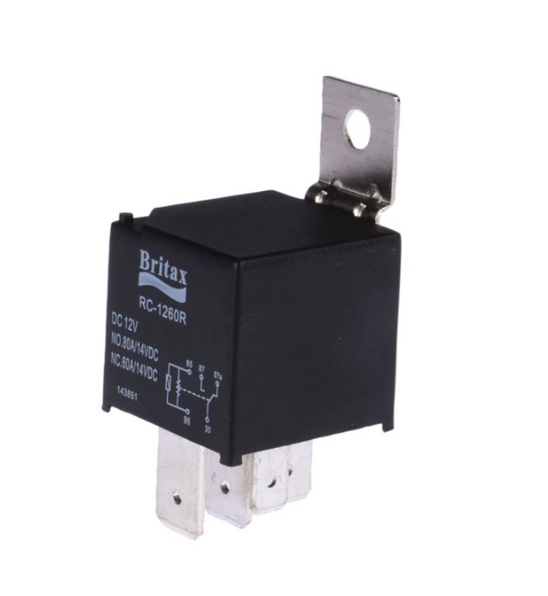 Picture of Relay Mini 12V 80/60A 5 Pin Change Over Resistor Protected 9.5mm Terminals 30, 87, 87a