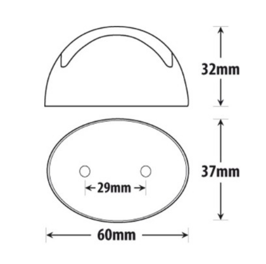 Picture of LED Clearance Light Amber 10-30V 2 LED Oval 60x37mm Lens Clear Base Black 0.5mt Lead