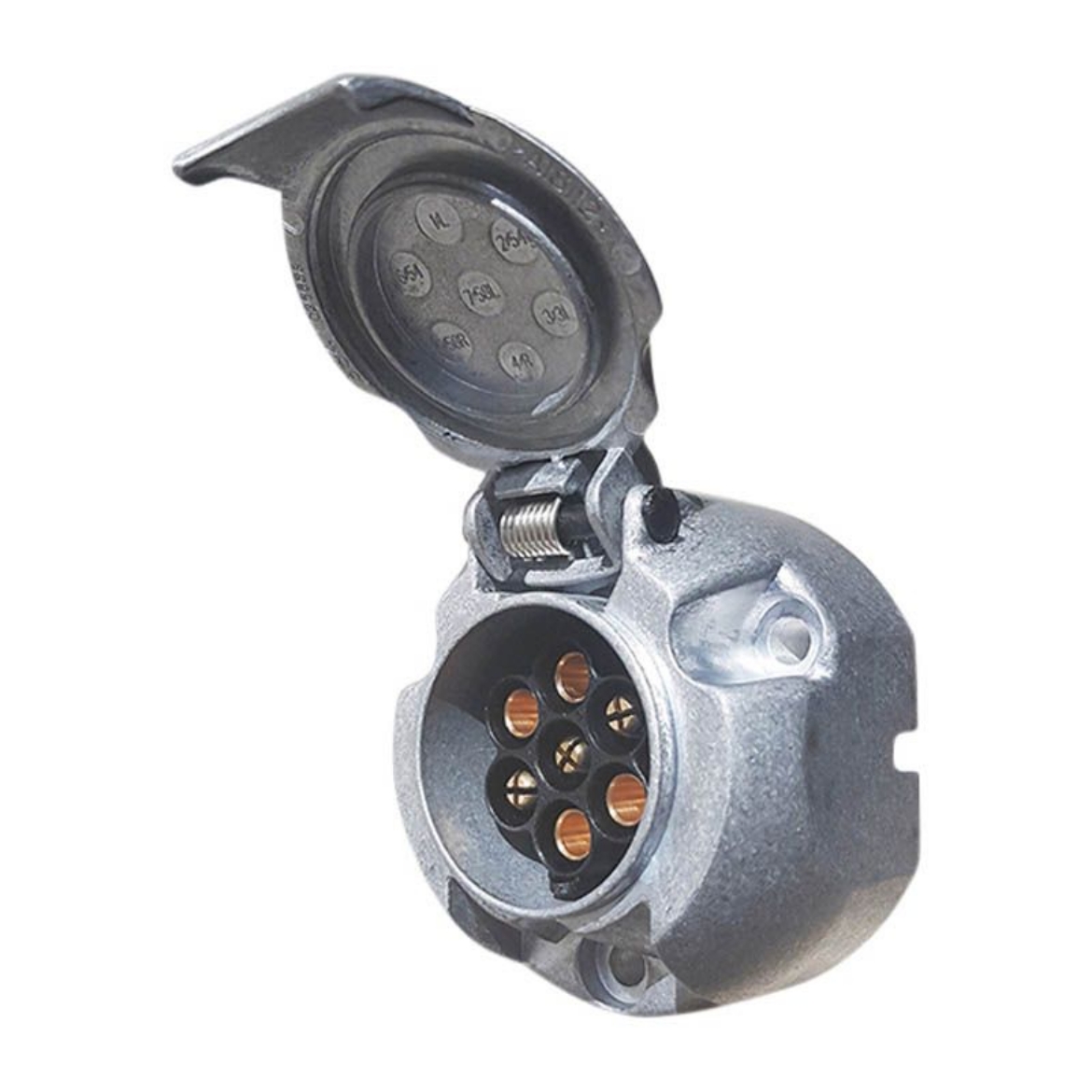 Picture of Trailer Socket, 7 Pin, Large, Round, Metal, Internal Screw Terminals, Erich Jaeger