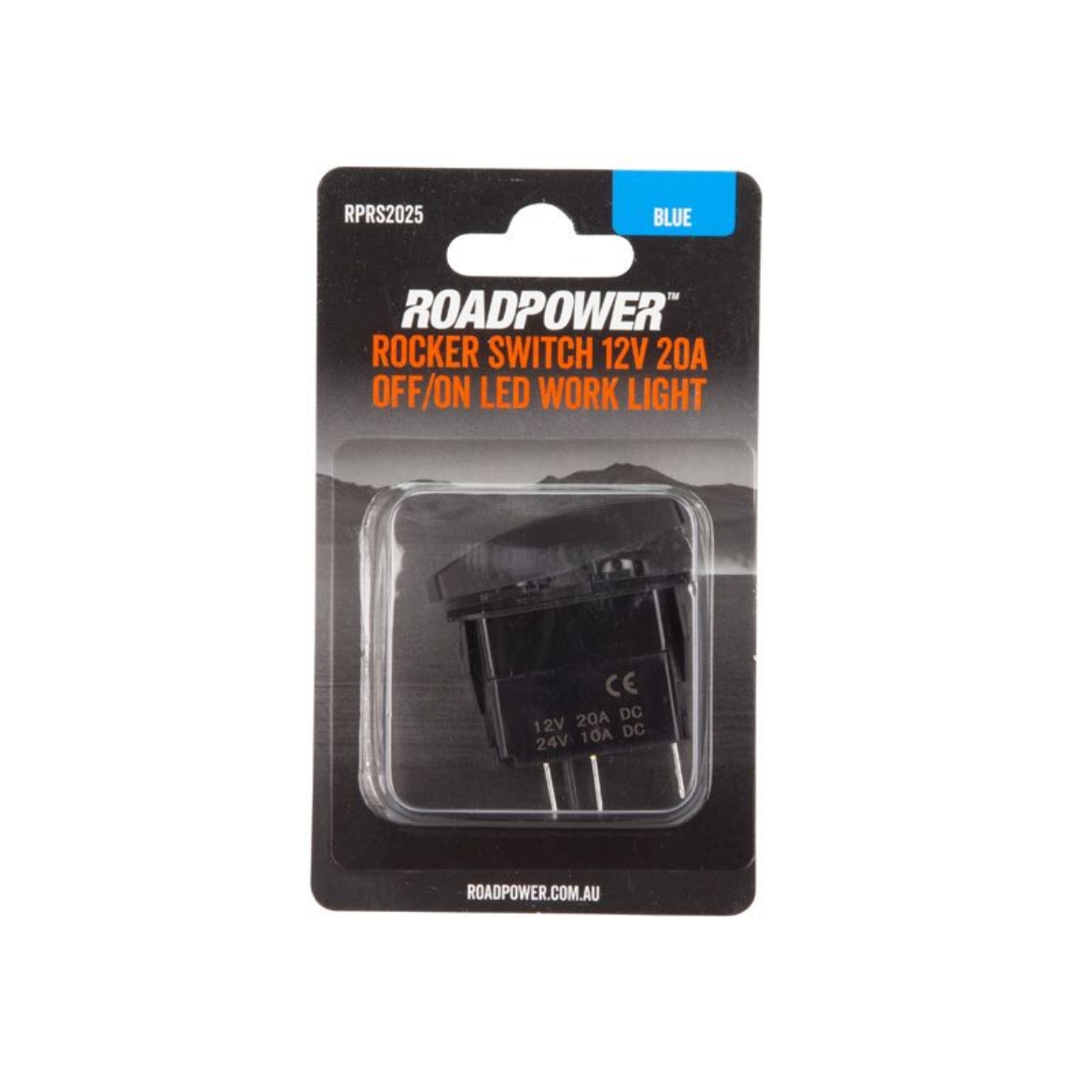 Picture of Switch, Rocker, 12V 20A, 24V 10A OFF/ON SPST Work Light Symbol Blue Illumination, Roadpower