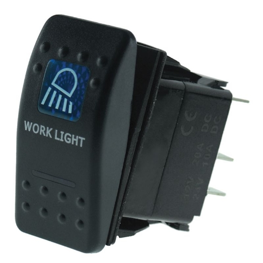 Picture of Switch, Rocker, 12V 20A, 24V 10A OFF/ON SPST Work Light Symbol Blue Illumination, Roadpower