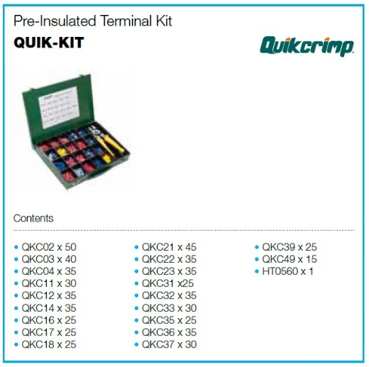 Picture of Crimp Terminal Kit, Quikcrimper, Pre-Insulated, 20 Types, 750 Piece, C/W HT0560 Pliers, Metal Case, RRP $415 inc