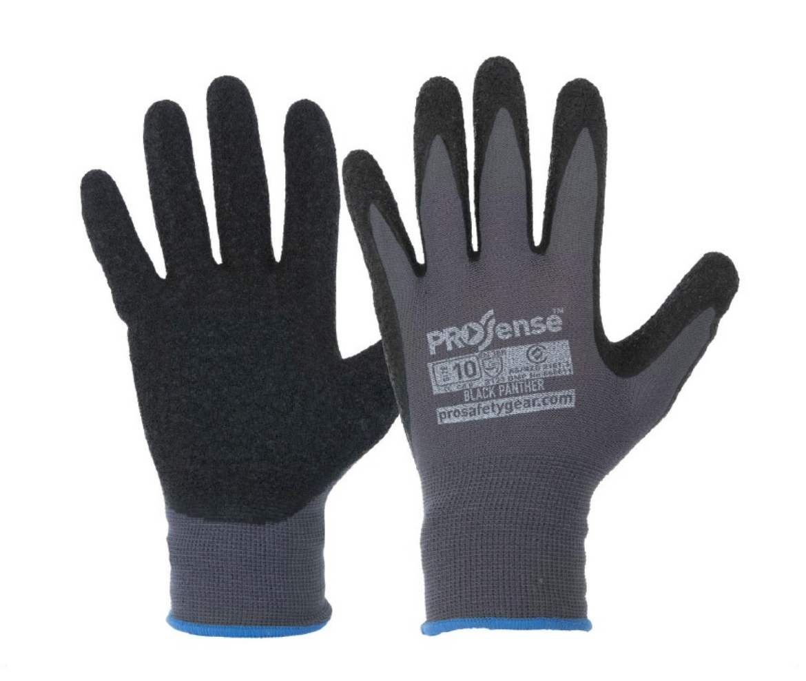 Picture of PROSENSE BLACK PANTHER GLOVES, LATEX PALM/NYLON LINER