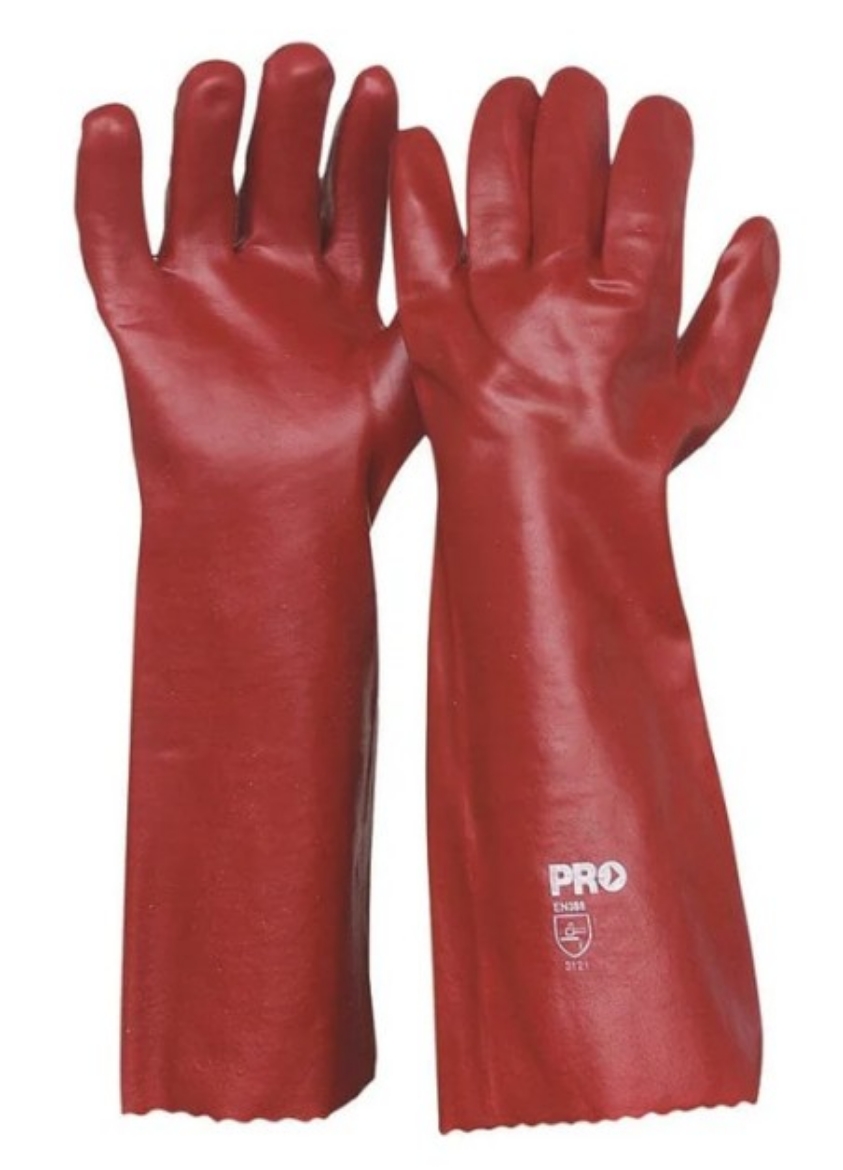 Picture of 45CM RED SINGLE DIPPED PVC GLOVES