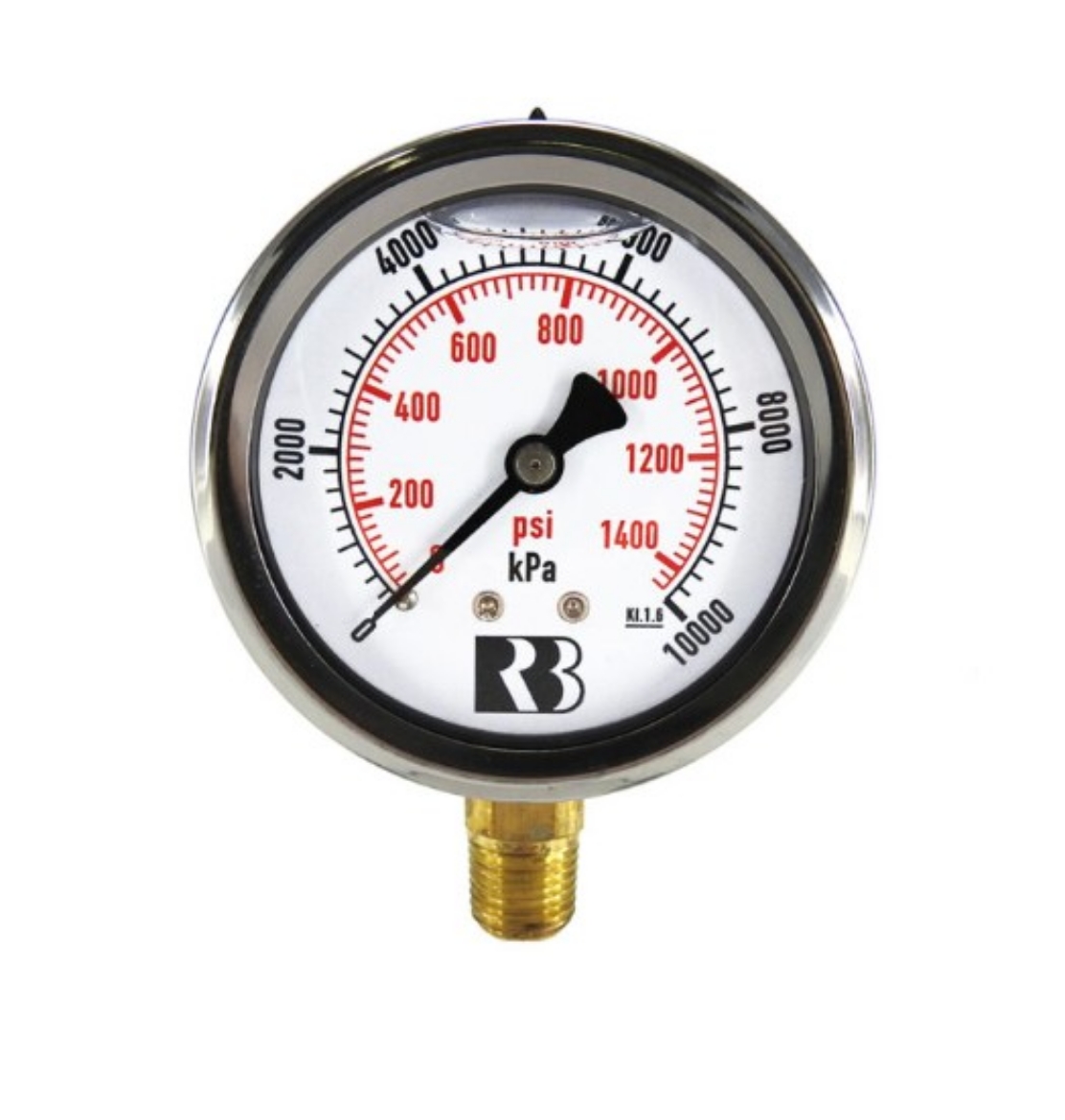 Picture of Pressure Gauge, 63mm Bottom Entry, 10,000kpa/1,500psi, S/S Case, Liquid Filled, 1/4" BSP
