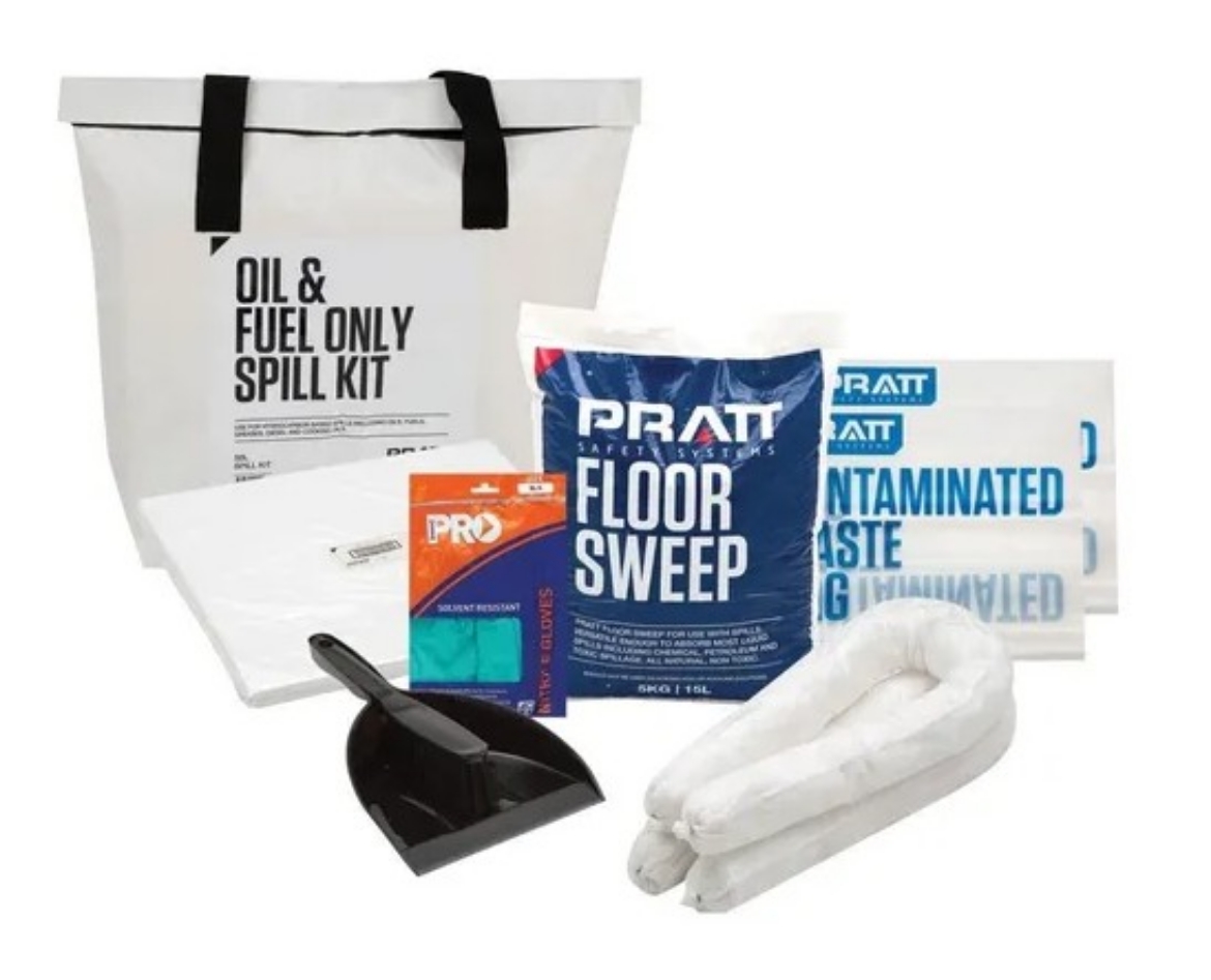 Picture of SPILL KIT ECONOMY 50LTR OIL & FUEL ONLY, Includes the following:
1 X (FSGP5) General Purpose Floor Sweep 15L/5kg
2 X (BW420) White Oil & Fuel Only Boom 1.2m
1 X (DPBS) Dust Pan and Brush Set
10 X (APW300) White Oil & Fuel Only Absorbent Pad 300gsm
2 X (CWB) Contaminated Waste Bag
1 X (RNF15XL) Green Nitrile Gloves XL
1 X (SKIS) Instruction Sheet