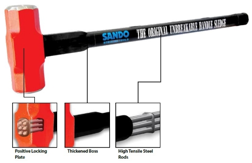 Picture of SDSLDG/4-24 - Sando Hard Face Sledge Hammer 4lb (1.8kg) with Unbreakable Handle, 24" (600mm) Long
