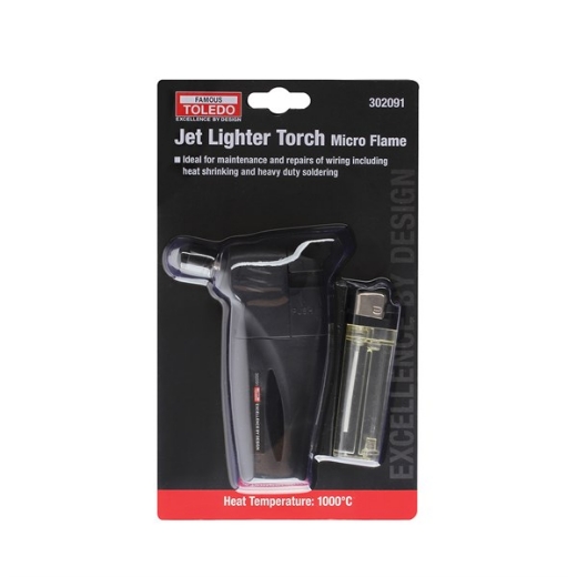 Picture of TOLEDO Jet Lighter Torch Black, Micro Flame, Gas type - Butane