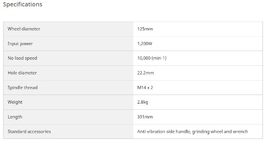 Picture of HIKOKI Angle Grinder Ø125mm with Trigger (Deadman) Switch, 1200W, Anti-Vibration Handle