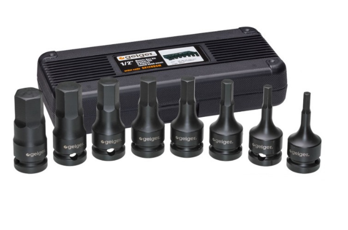 Picture of Socket Set, 1/2" Drive, Imperial Hex Driver Impact, 8 Pce, Geiger
