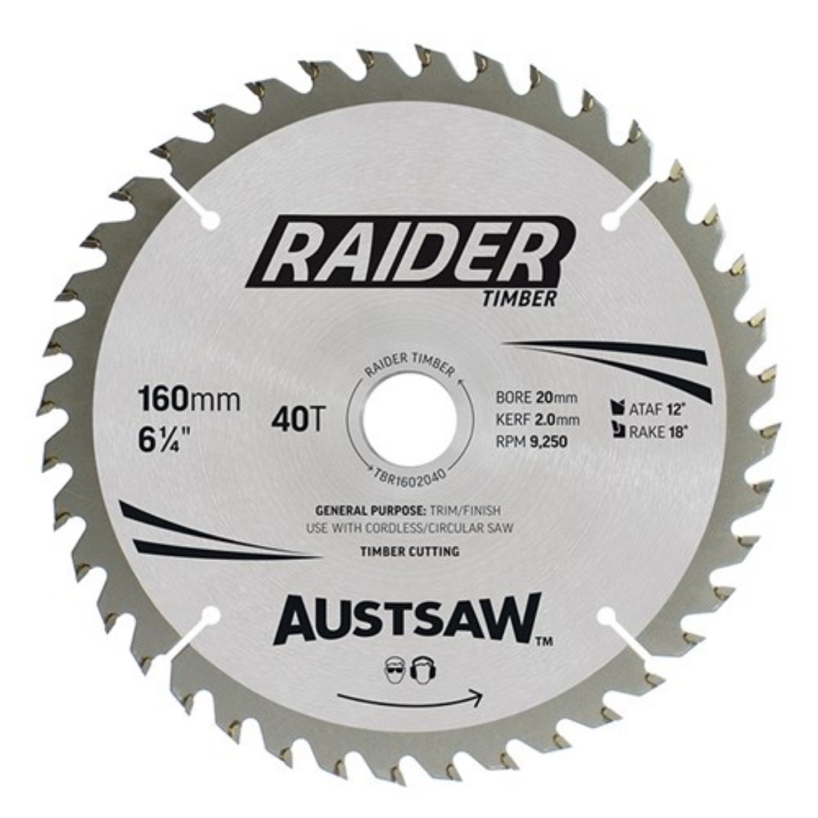 Picture of Austsaw Raider Timber Blade 160mm x 20/16 Bore x 40 T Thin Kerf