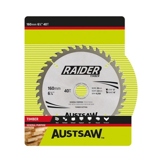 Picture of Austsaw Raider Timber Blade 160mm x 20/16 Bore x 40 T Thin Kerf