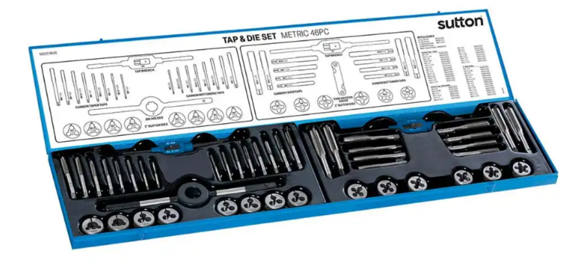 Picture of Tap & Die Set, 25 piece, Metric, Metal Case, M2-M12, Taper & Bottom taps, 1" Button Dies