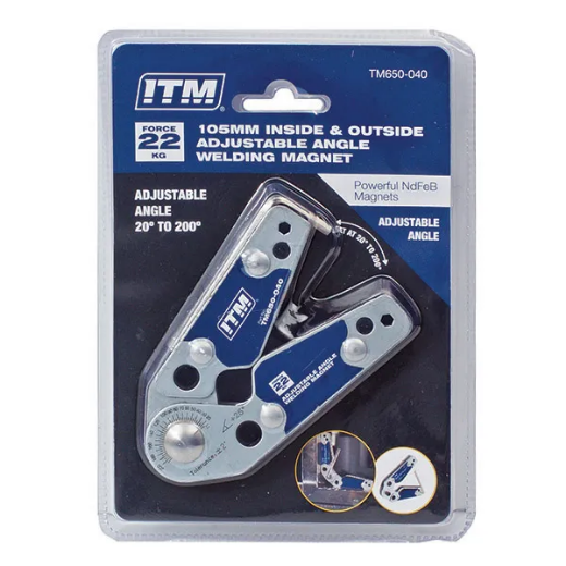 Picture of Inside/Outside Adjustable Angle Welding Magnet, 22kg Force, 105mm, 20° to 200°, Powerful NDFEB Magnet