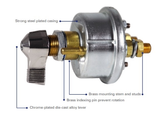 Picture of Battery Master Switch 6-36V 125A Cont. NO + Field Contacts Pin locator Cole Hersee, Battery Isolator 2 Pole